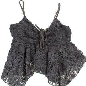 Gaze Black Lace Crop Cami Tank Top Women’s Size Medium Sleeveless V-Neck Lined